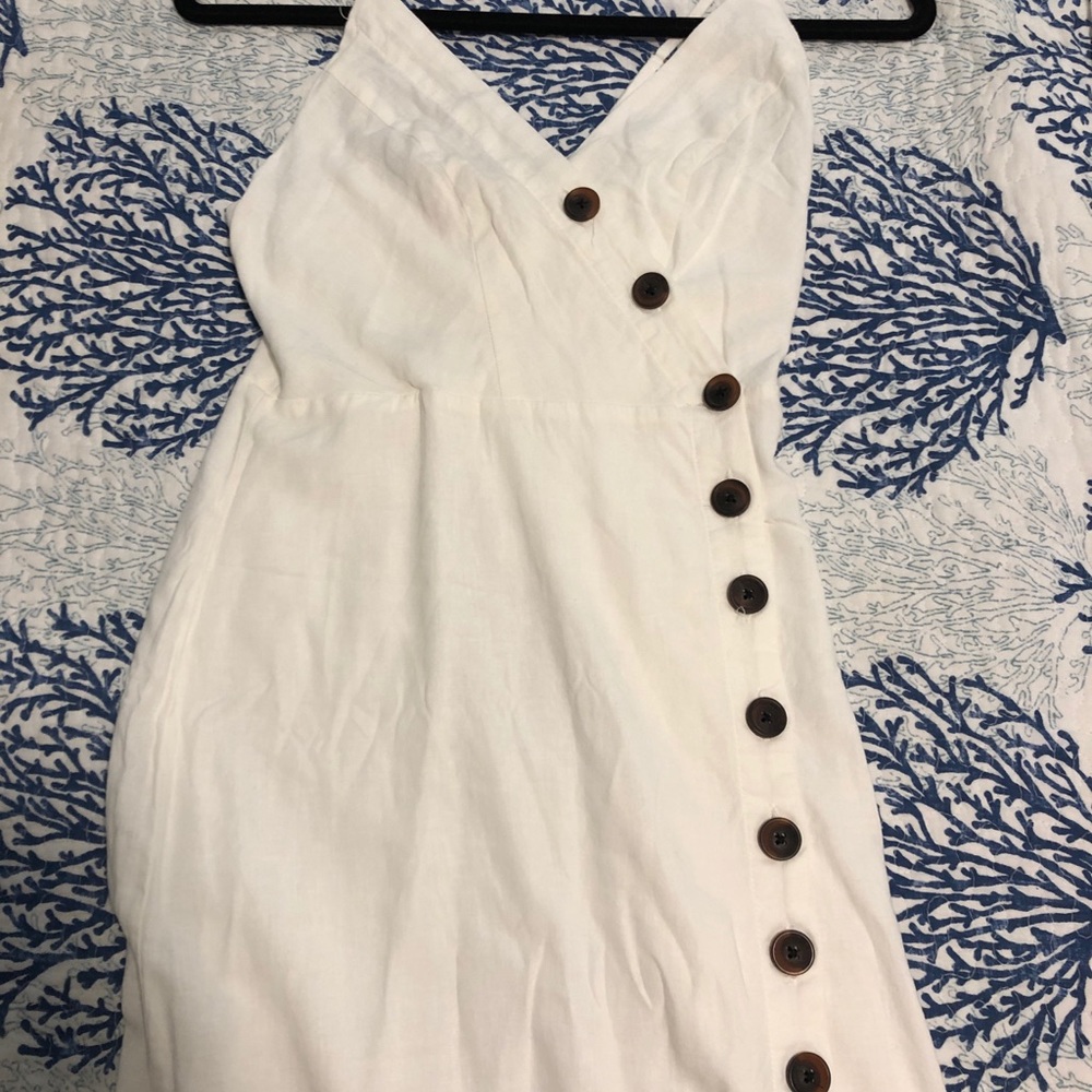 Urban Outfitters White Midi Dress with Brown Button Trim